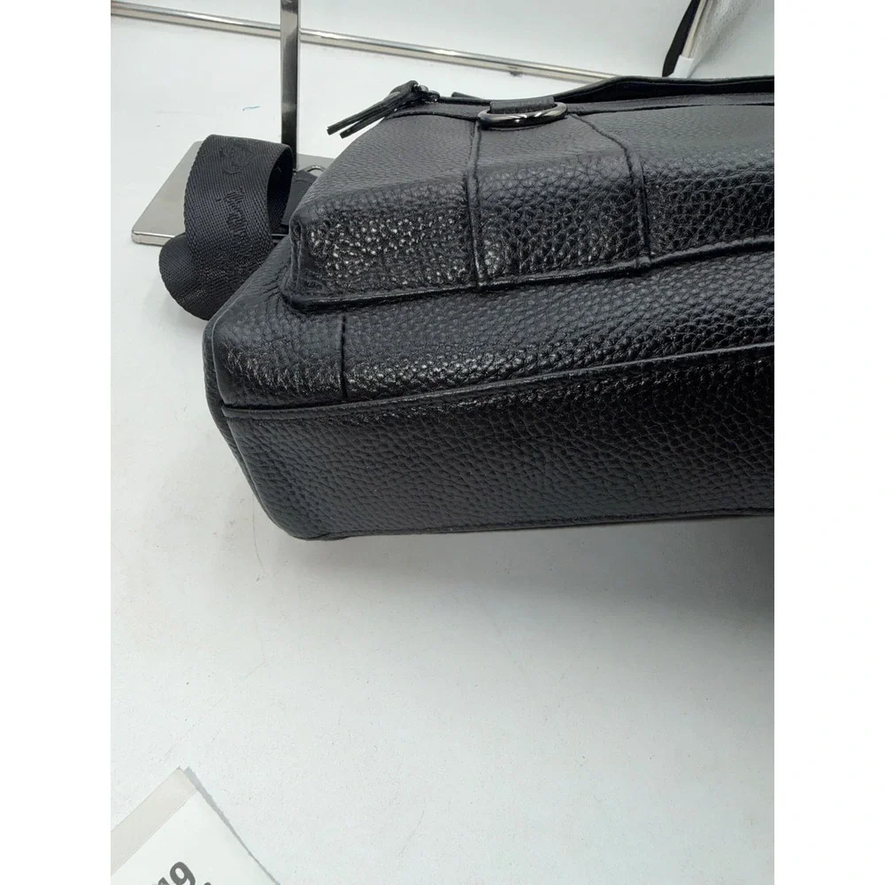 Cheer Soul Black Pebbled Leather Messenger Bag Crossbody Multi Pocket Travel Bag